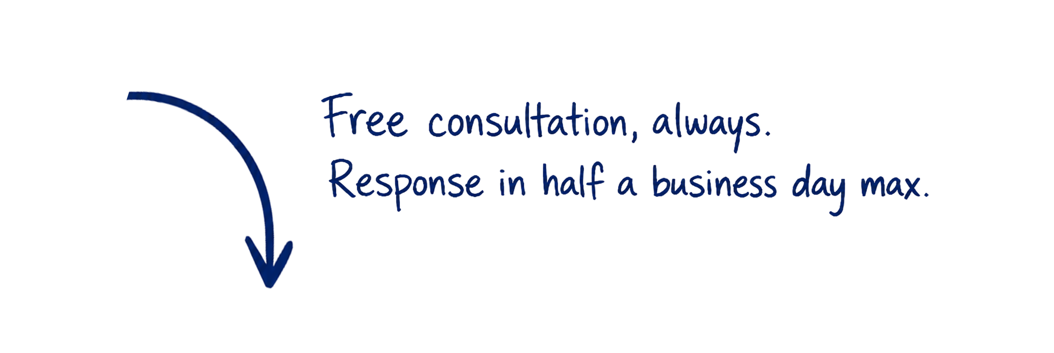Free consultation, always. Response in half a business day max.