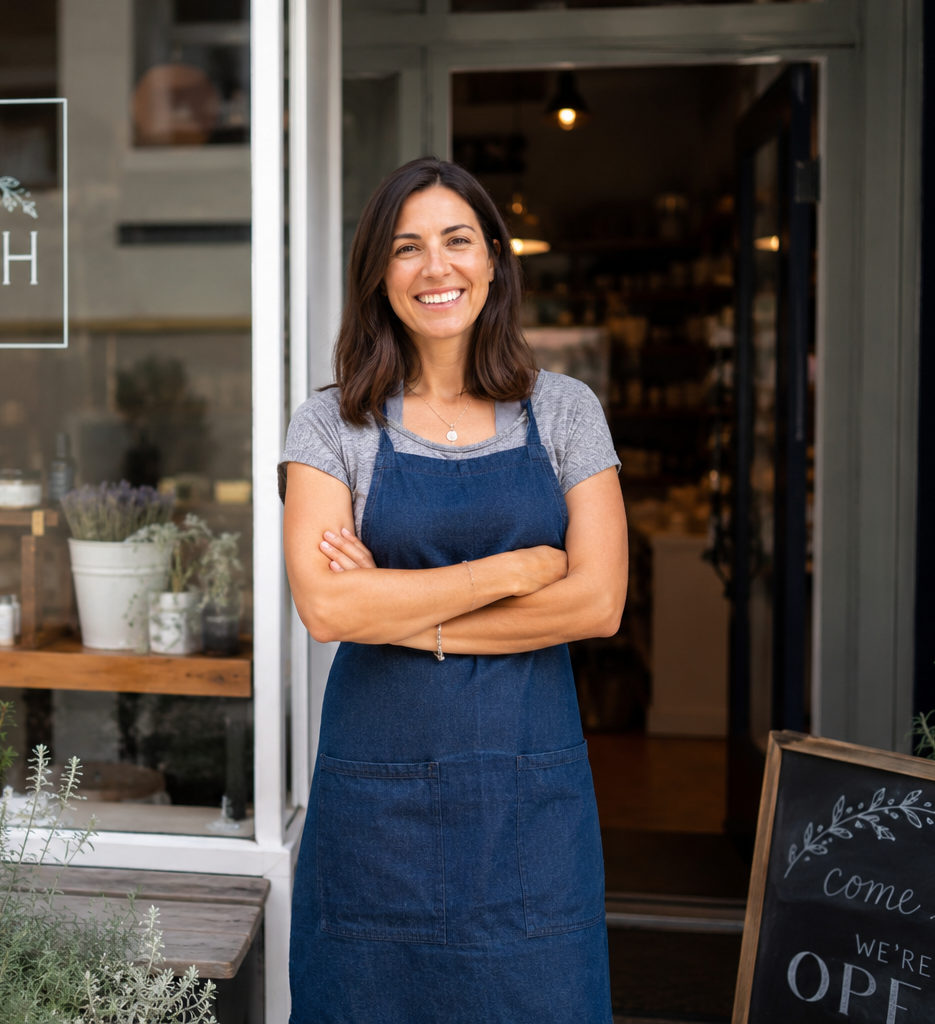 Small-business owner reviewing a WordPress accessibility scan on her computer